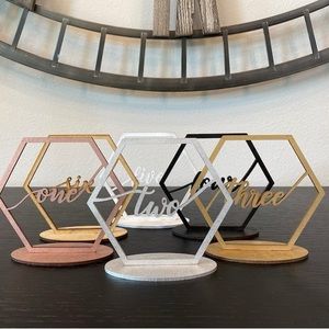 Gold Color Wood Hexagon Table Numbers